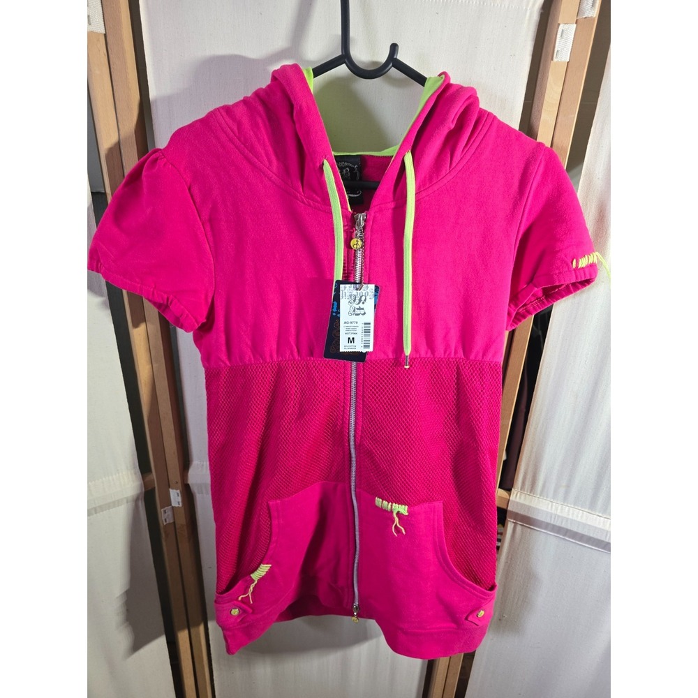 NWT Soho Babe AG-9770 Women's French Terry Hoodie Mesh Front Pink Size medium